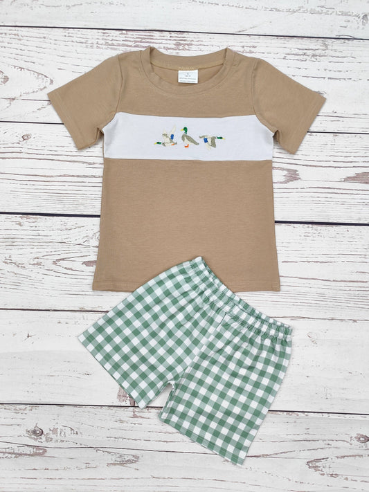 Boys Duck Appliqué Checkered Summer Set