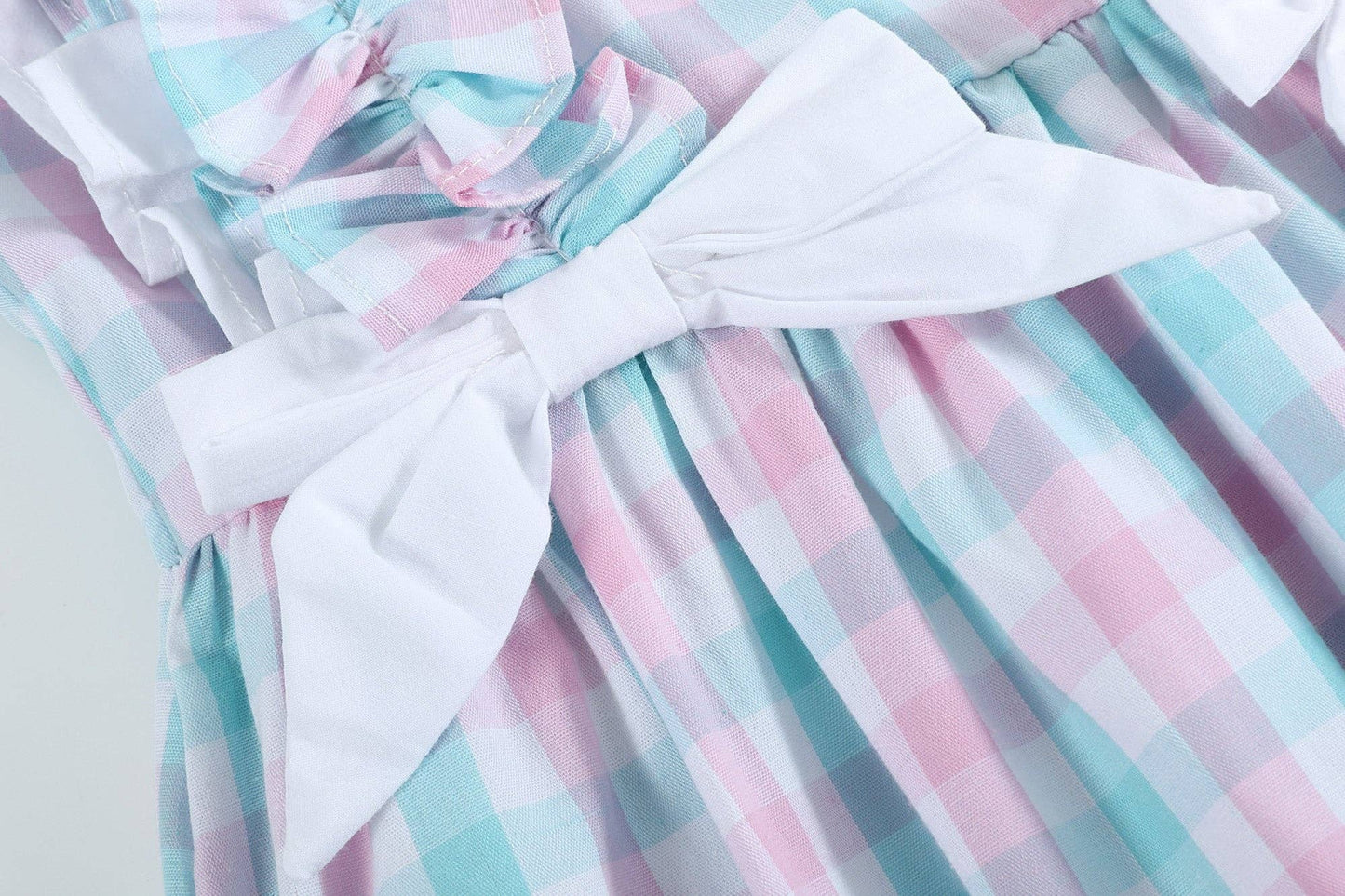 Pink and Aqua Gingham Ruffle Bow Dress