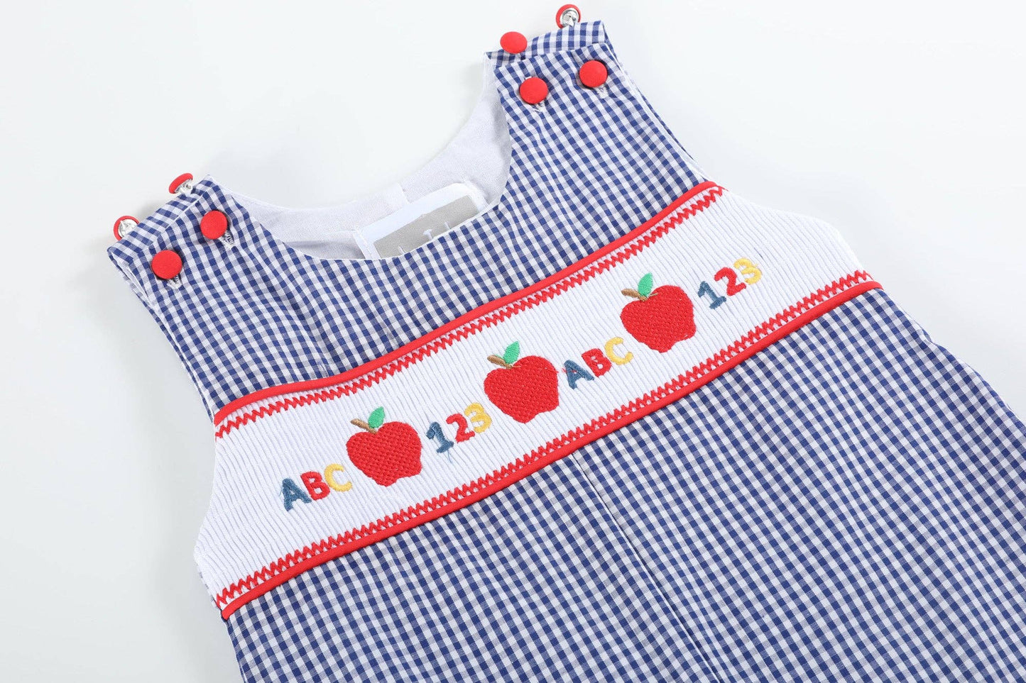 Blue Gingham 123 ABC School Smocked Overalls