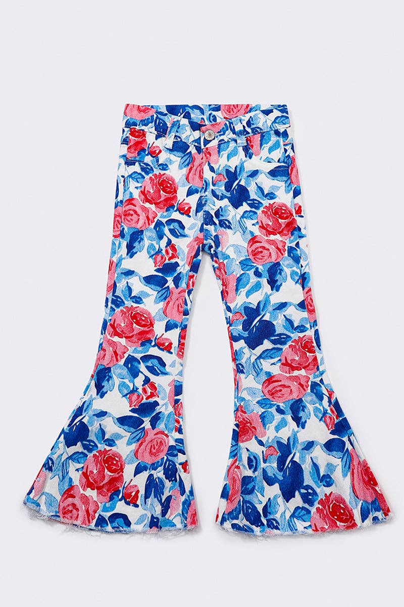 Kids Blue Flower Flare Jeans