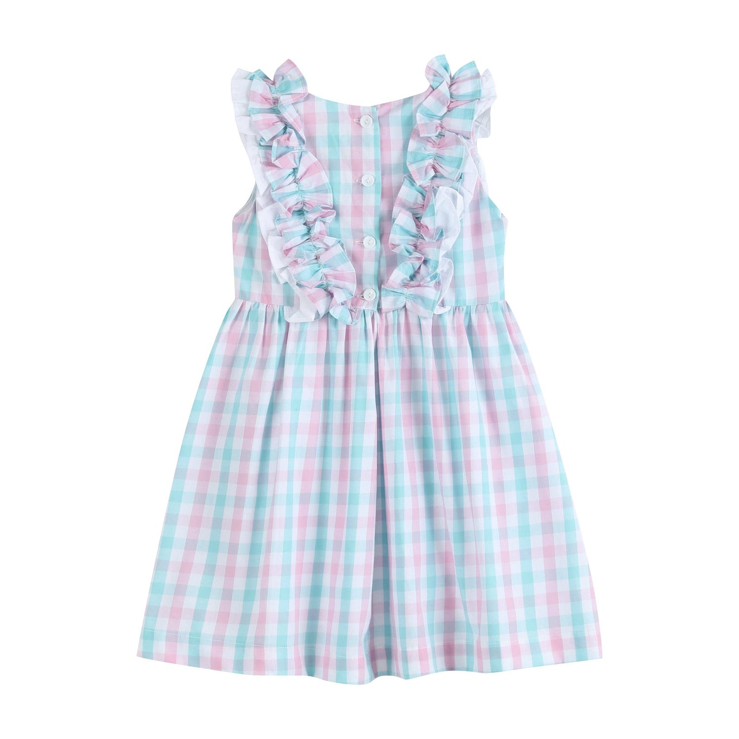 Pink and Aqua Gingham Ruffle Bow Dress