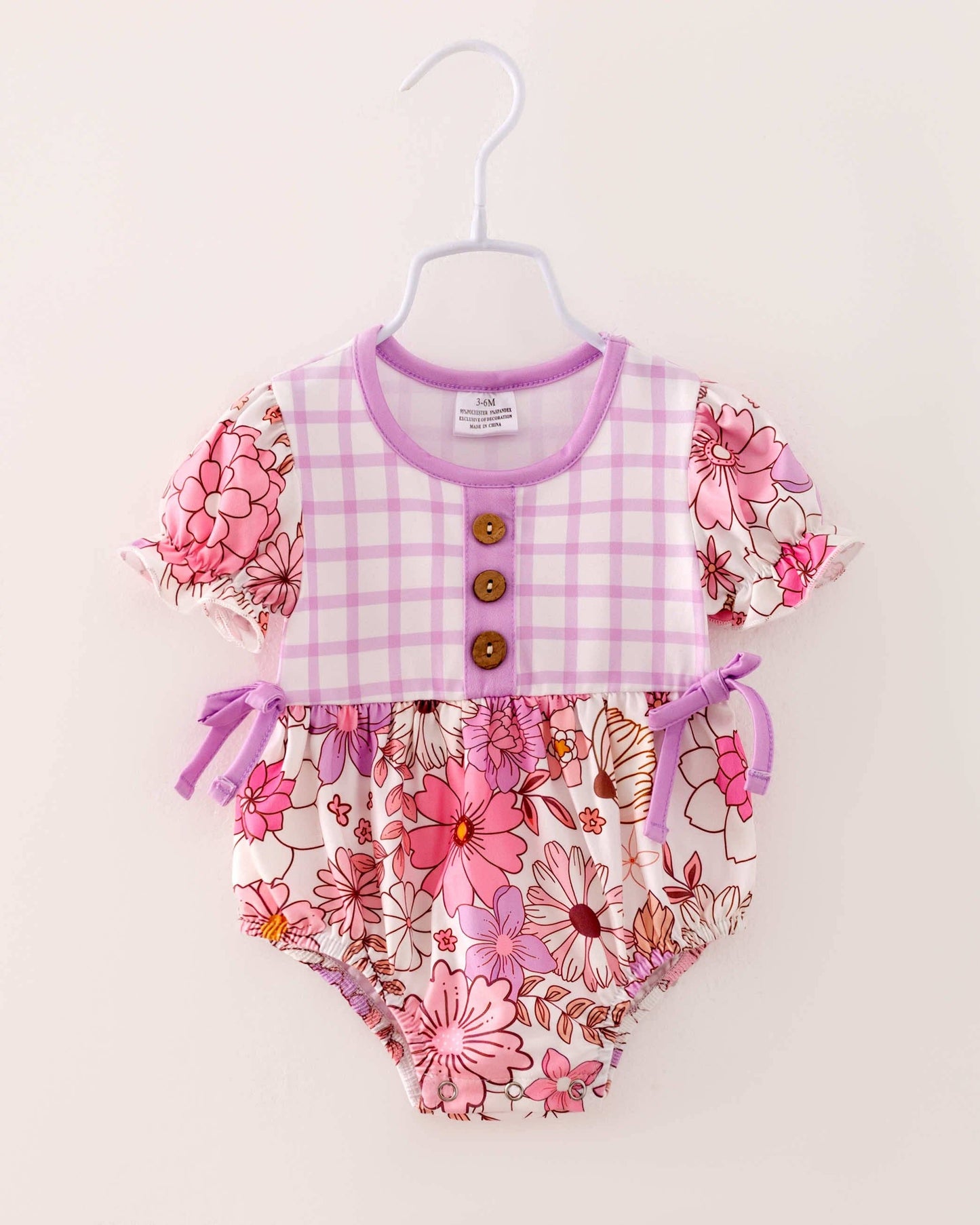 Pink Purple Plaid Flower Baby Girl Romper