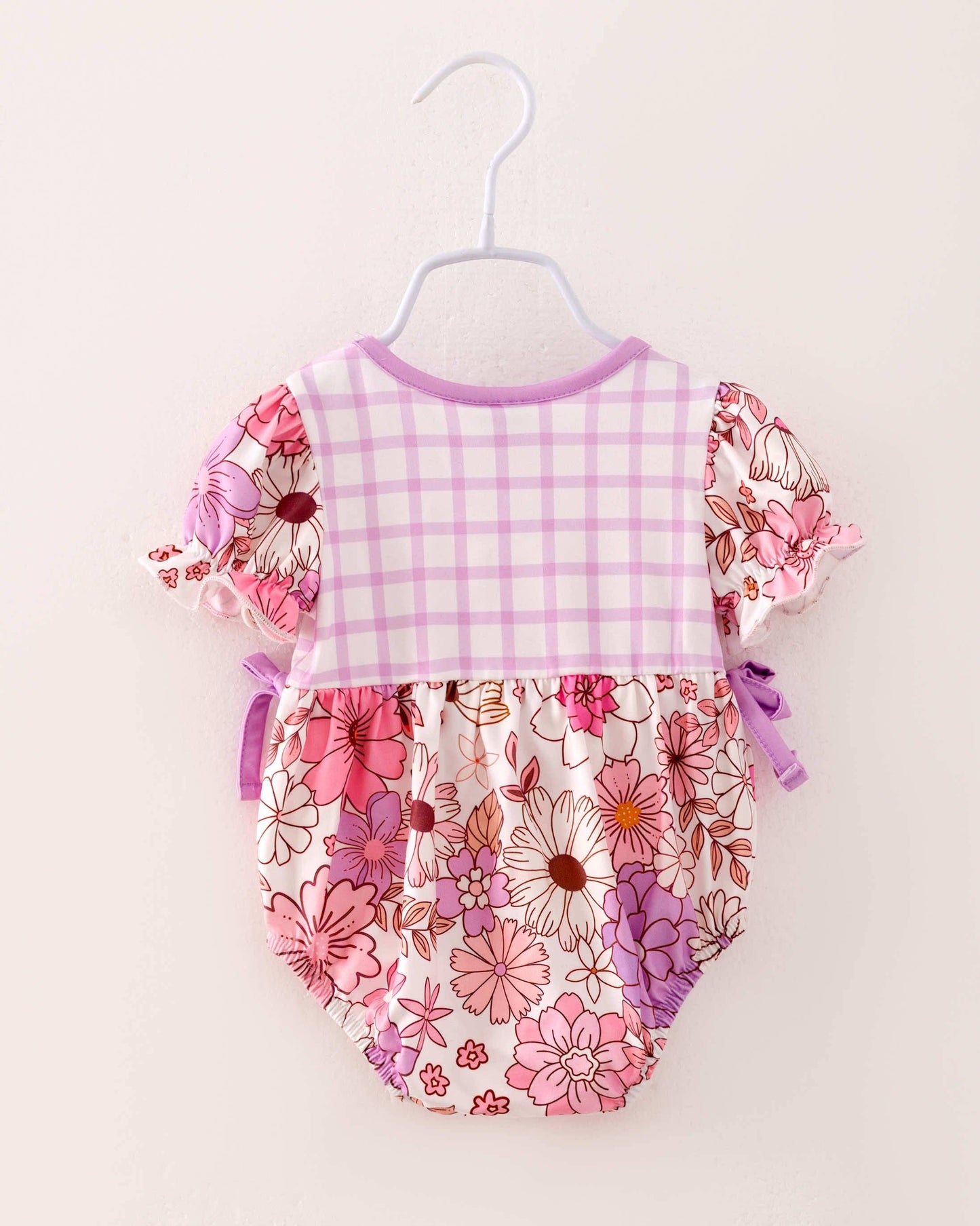 Pink Purple Plaid Flower Baby Girl Romper