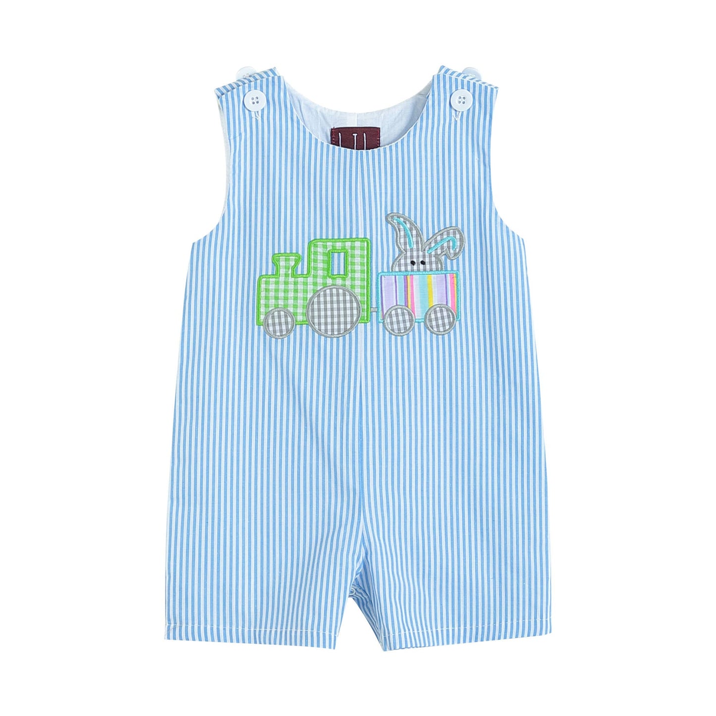 Blue Striped Bunny Train Shortalls